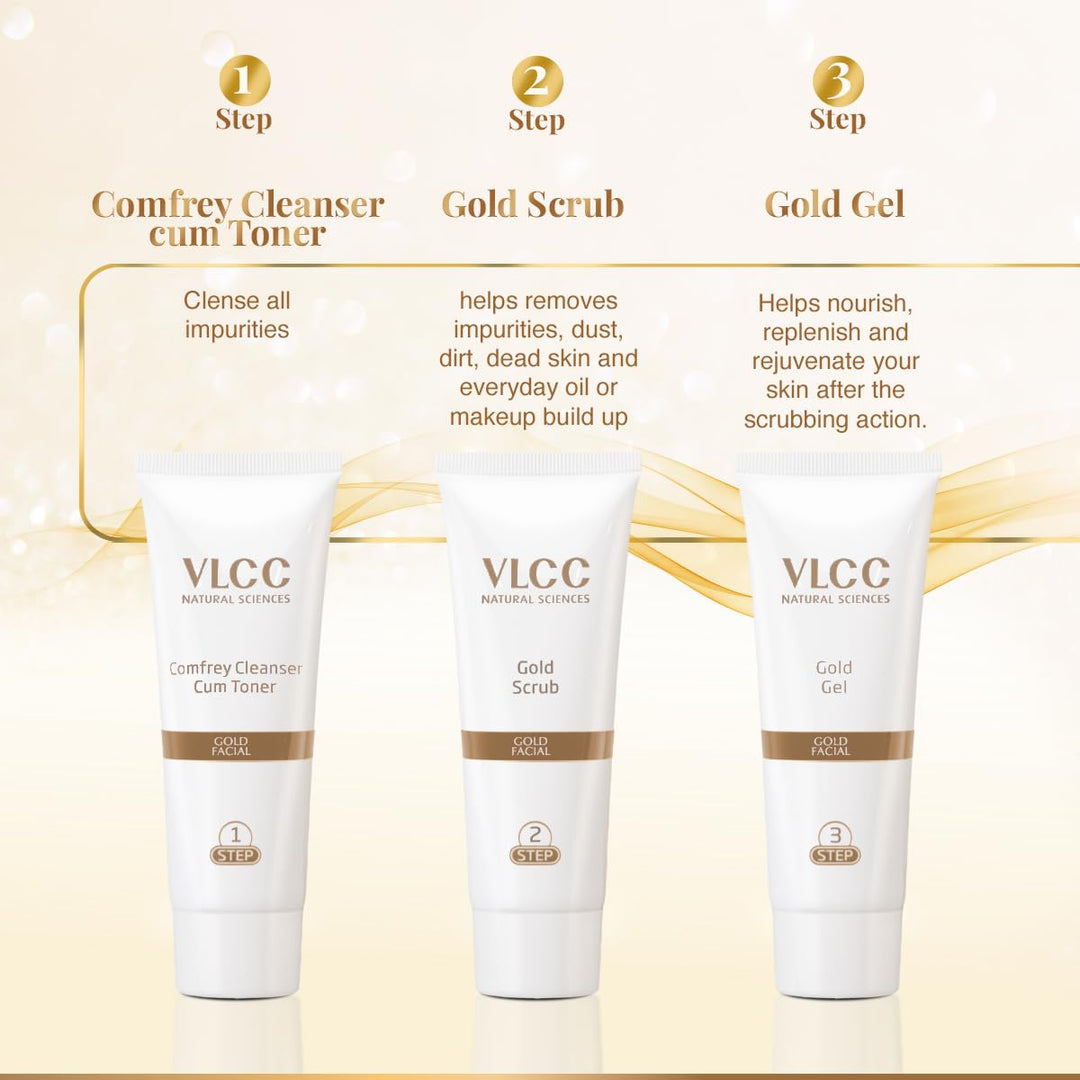 Gold Facial Kit, Bright & Glowing Skin - 60g | Pamper your Skin for a Luminous Glow | Parlour Glow with 24K Gold Bhasma, Rose Extracts, Turmeric & Aloe Vera.