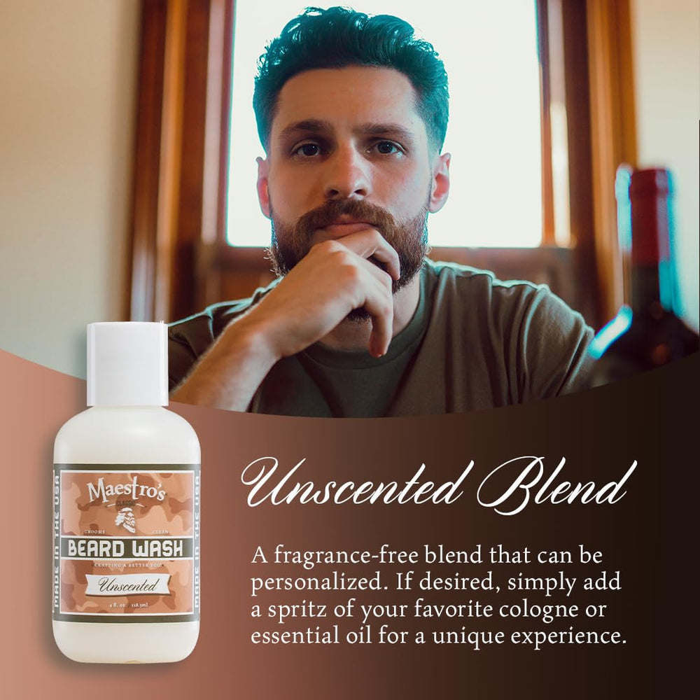 BEARD WASH | Deep Cleaning, Non-Drying, Fully Hydrating Gentle Cleanser For All Beard Types & Lengths- Unscented, 8 Ounce