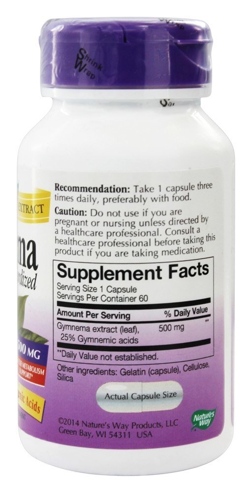 Nature's Way Gymnema Standardized, 500 mg, 60 Vegetarian Capsules, Pack of 3
