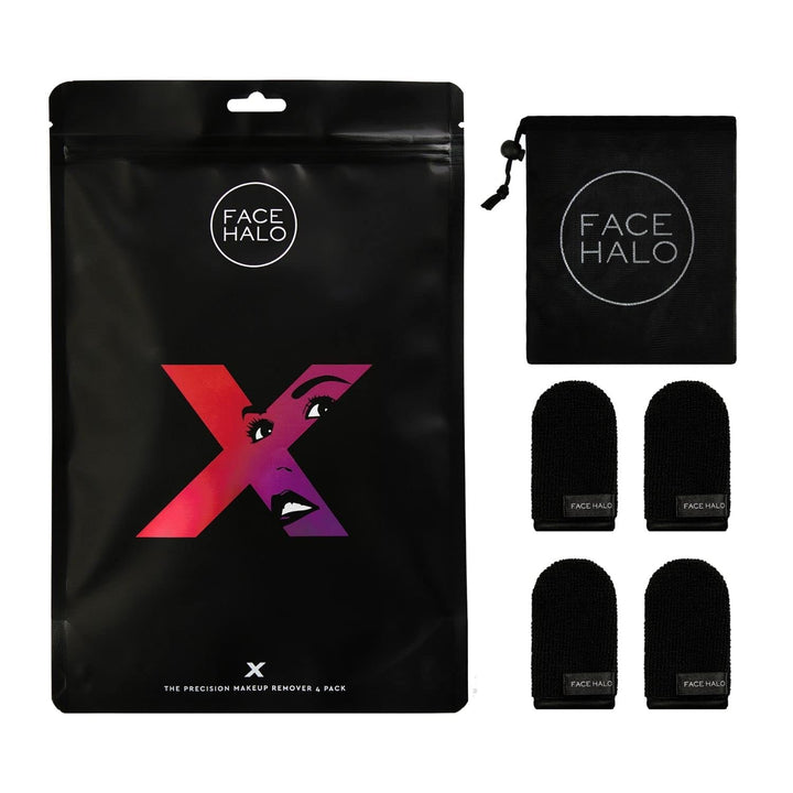 Face Halo X | Precision Makeup Remover Wipes and Wash Bag Remove Makeup with Just Water, Reusable Microfiber Makeup Touch-Up Mini Towel Erases Makeup in Hard to Reach and Sensitive Areas (4-Pack)