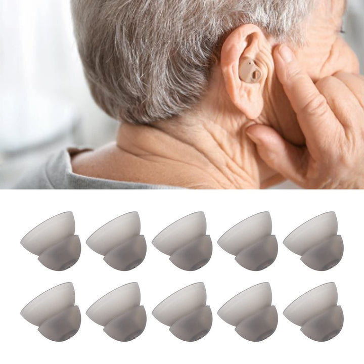 10 Pcs Hearing Aid Domes, Soft Silicone Hearing Aid Earplug Anti Static Hearing Aid Eartips Detachable and Removable Hearing Aid Power Domes Double Layer Tips(Black)
