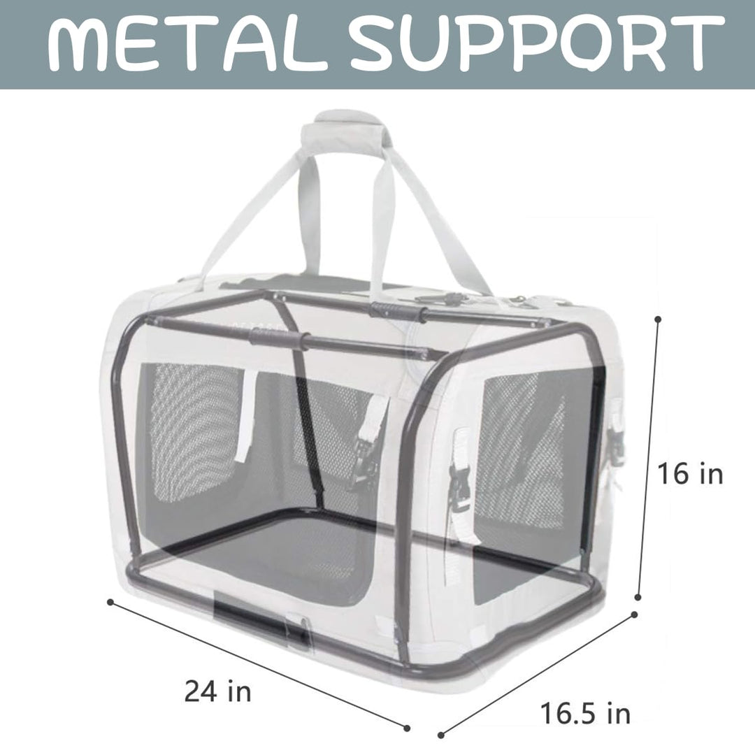 Extra Large Cat Carrier Soft Sided, Portable Small Dog Carrier for 2 Cats, 24x16.5x16 Car Travel Folding Comfortable Design with Bowl, Grey