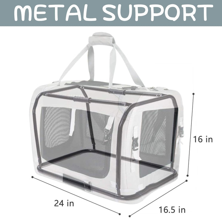 Extra Large Cat Carrier Soft Sided, Portable Small Dog Carrier for 2 Cats, 24x16.5x16 Car Travel Folding Comfortable Design with Bowl, Grey