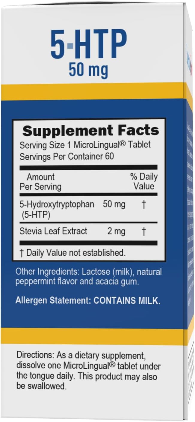 5-HTP 50 mg - Natural Supplement Aids Restful Sleep & Neurotransmitter Functions - Brain Health & Function Support - 5-Hydroxytryptophan Supplement - 60 Instant Dissolve Tablets
