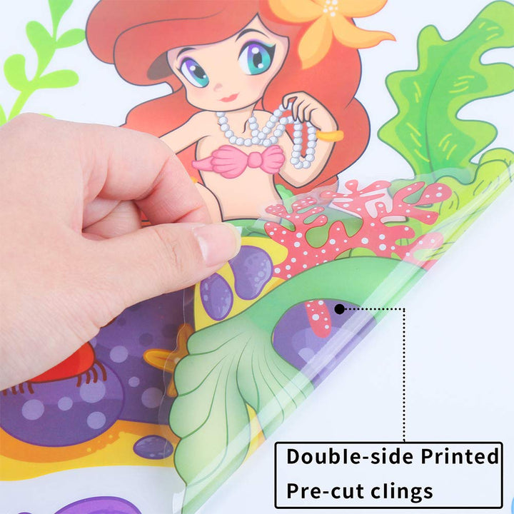 214PCS Ocean Themed Window Cling Stickers,Mermaid Sea Life Fish Window Decals for Kids Party Bathroom Decoration