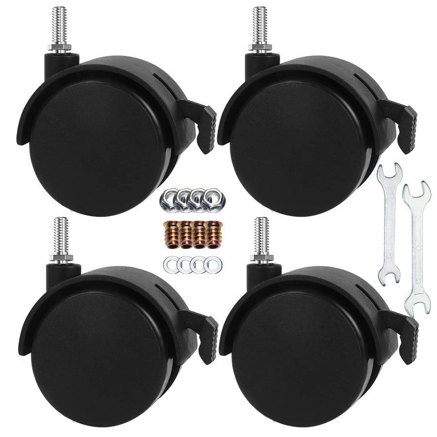 2 Stem Casters Replacement Casters Threaded Swivel Furniture Caster Wheels with Brakes 100Lbs (M6-1.0x15mm-Black)