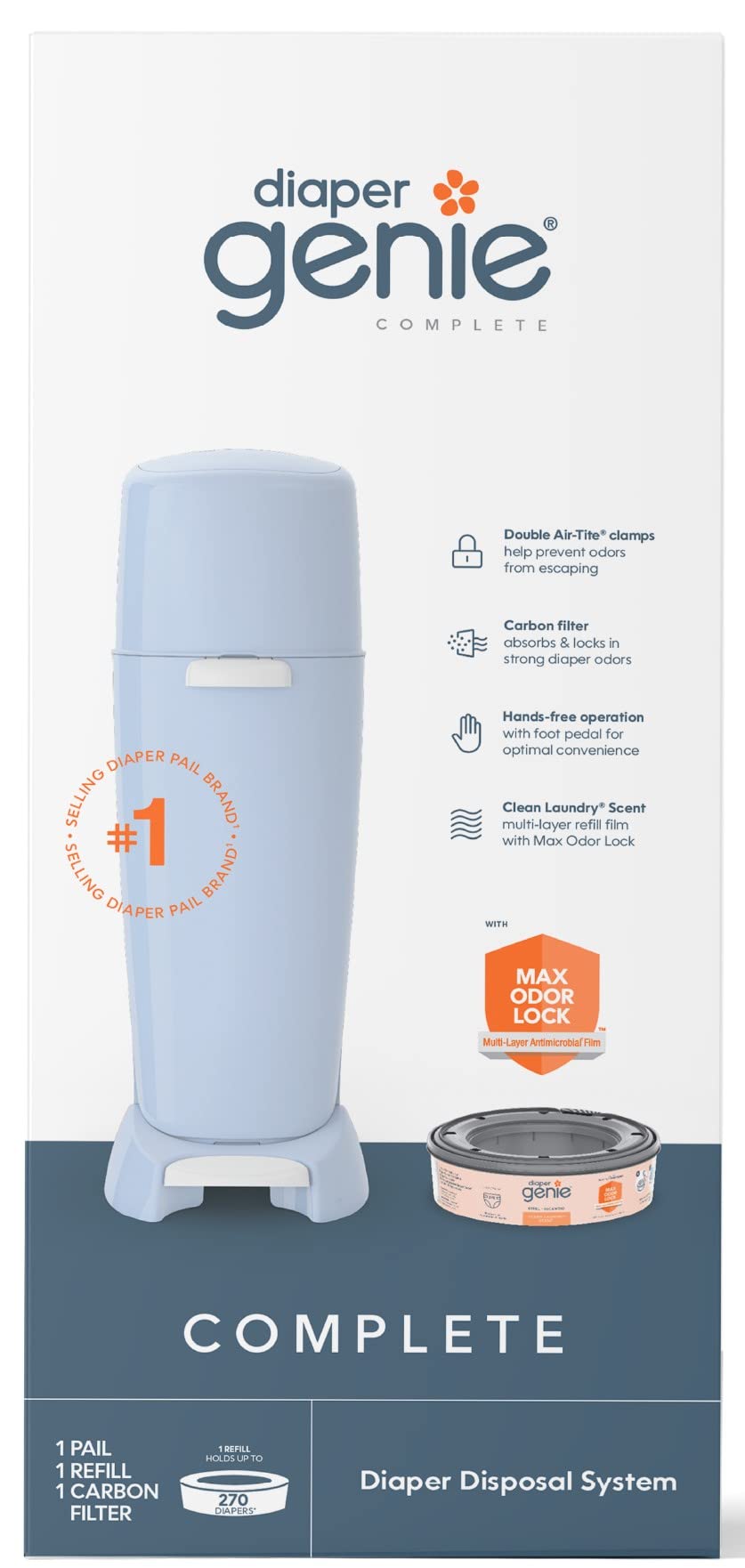 Playtex Complete Pail with Built-In Odor Controlling Antimicrobial, Includes Pail & 1 Refill, Blue