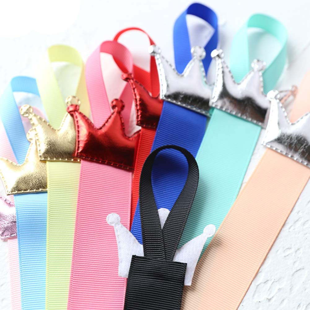 8Pcs Multicolor Crown 18 Long Ribbon Hair Bow Holder Hair Clips Storage Organizer Hanger for Baby Girls Kid Teen