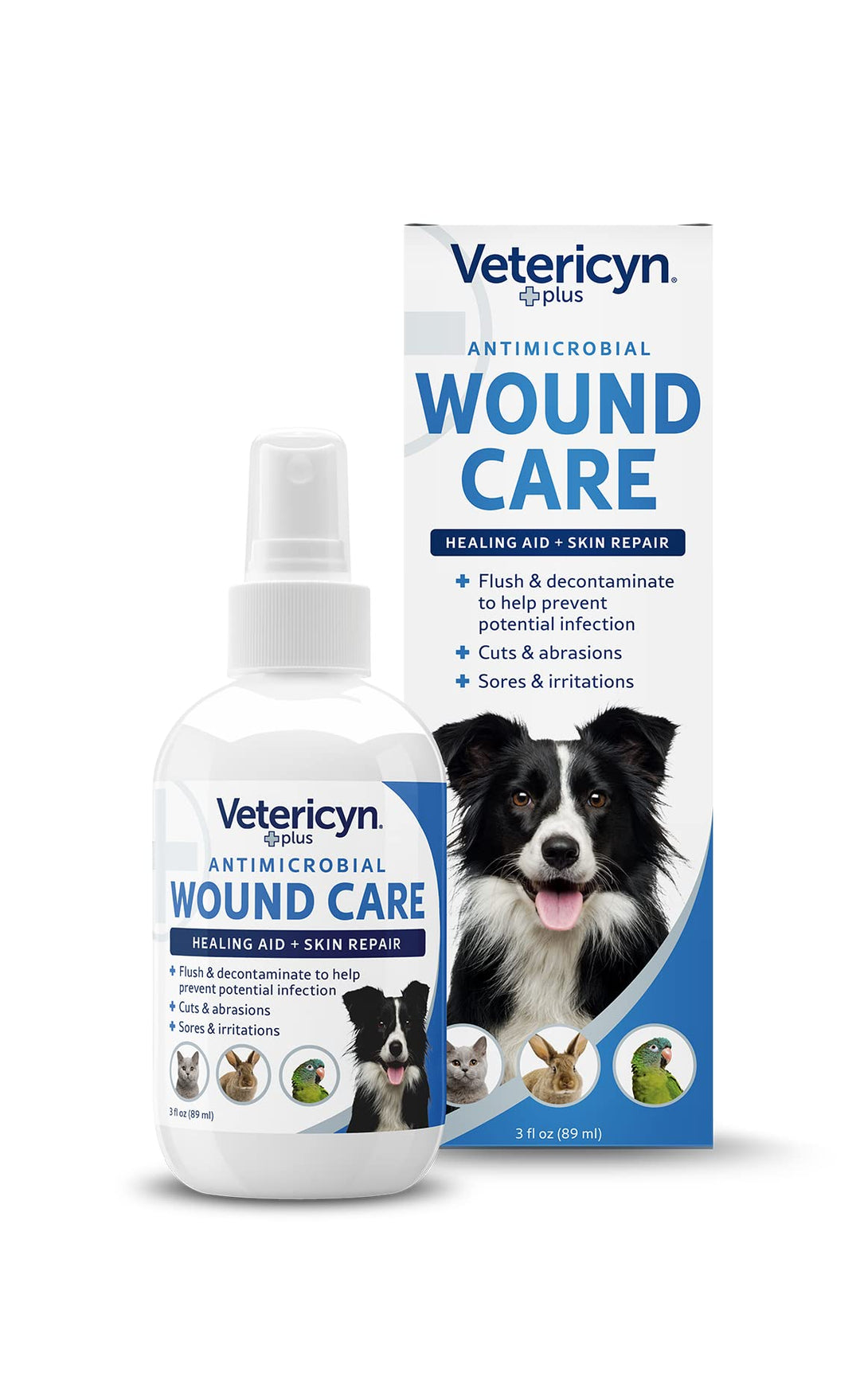 Plus Dog Wound Care Spray | Healing Aid and Skin Repair, Clean Wounds, Relieve Dog Skin Allergies, Safe for All Animals. 3 ounces