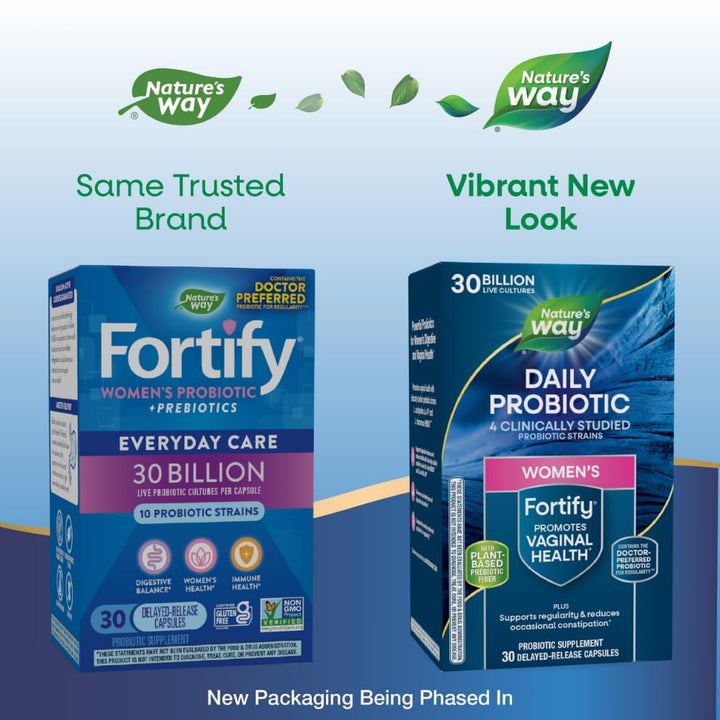 Nature's Way Fortify Daily Probiotic for Women, 30 Billion Live Cultures, 10 Strains, Prebiotics, Supports Digestive & Immune Health*, No Refrigeration Required, 30 Capsules (Packaging May Vary)