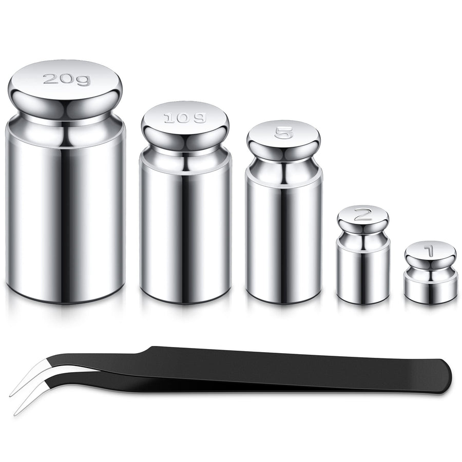 1g 2g 5g 10g 20g Gram Set for Digital Scale Balance and 1 Piece Calibration Weight Tweezer, Silver