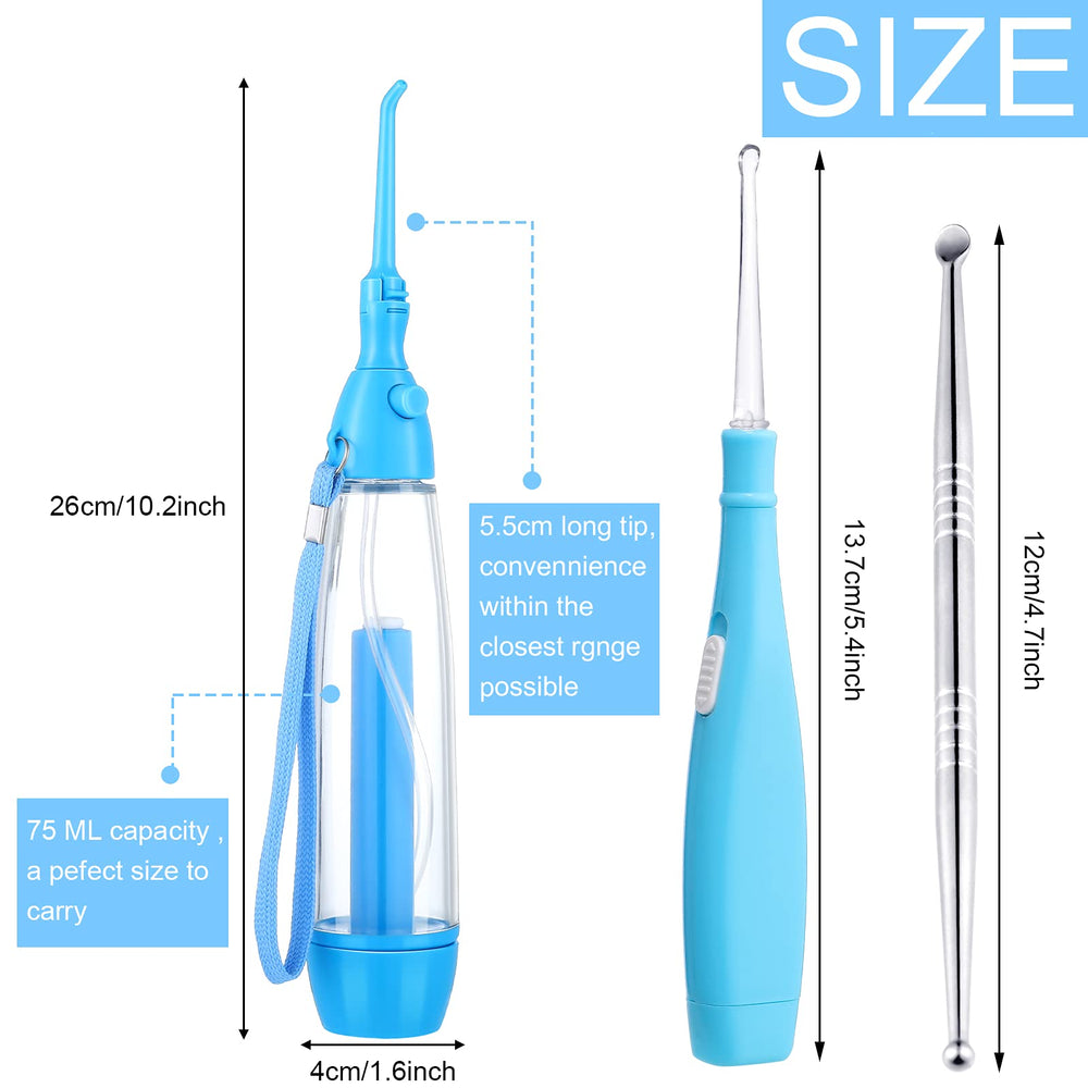 Tonsil Stone Remover Kit, 1 Manual Pump Type Low Pressure Irrigator Oral, 1 Tonsil Stone Remover with LED Light, 1 Stainless Steel Tonsil Stone Removal Tools to Get Rid of Bad Breath(Blue)
