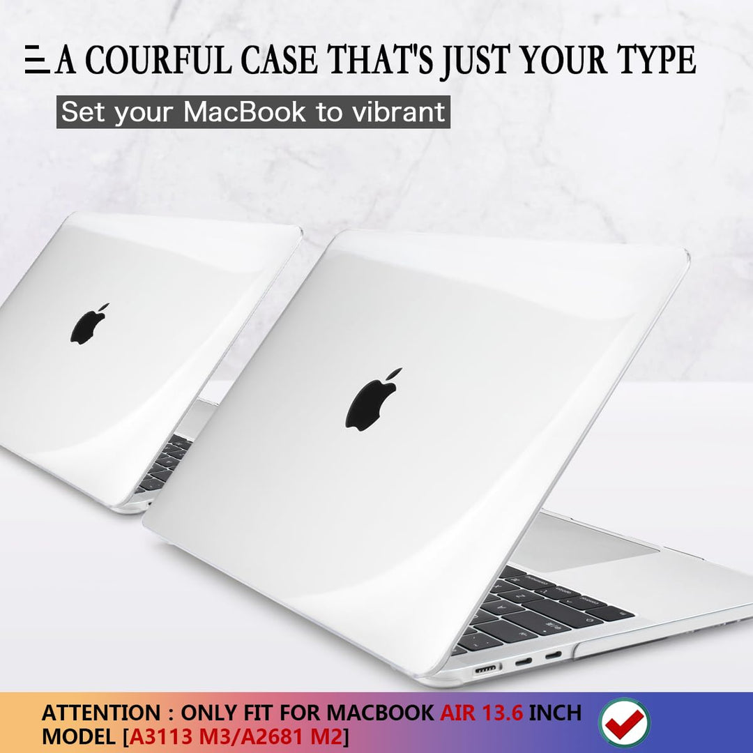for MacBook Air 13.6 Inch Case Clear M3 A3113 2024 M2 A2681 2022 Release, Transparent Hard Shell Case Protective Cover with Keyboard Cover for MacBook Air M3 2024 13.6 with Touch ID - Clear