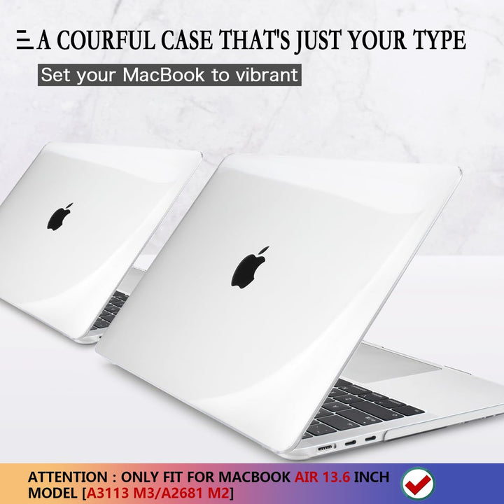 for MacBook Air 13.6 Inch Case Clear M3 A3113 2024 M2 A2681 2022 Release, Transparent Hard Shell Case Protective Cover with Keyboard Cover for MacBook Air M3 2024 13.6 with Touch ID - Clear