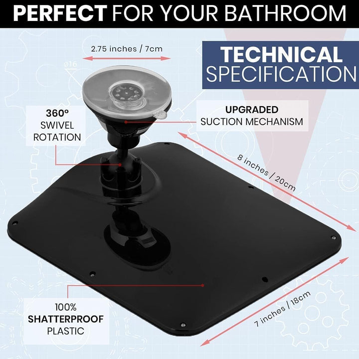 Fogless Shower Mirror for Shaving with Upgraded Suction, Dual Anti Fog Design, Shatterproof Surface & 360° Swivel, 8 x 7