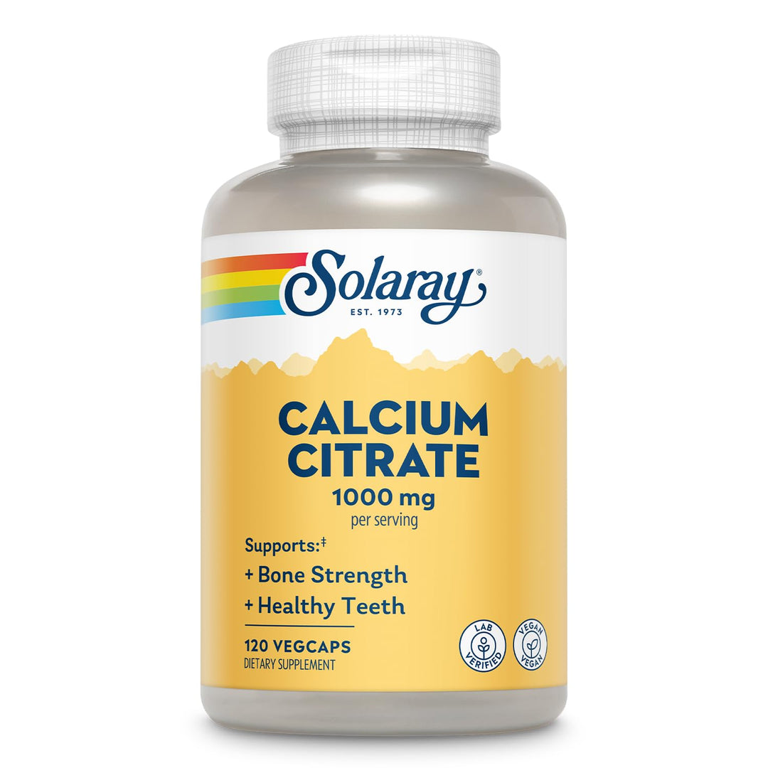 Solaray Calcium Citrate 1000mg - Chelated Calcium Supplement - Supports Bone Strength and Healthy Teeth - Easy to Digest - 60-Day Guarantee, Vegan - 30 Servings, 120 VegCaps