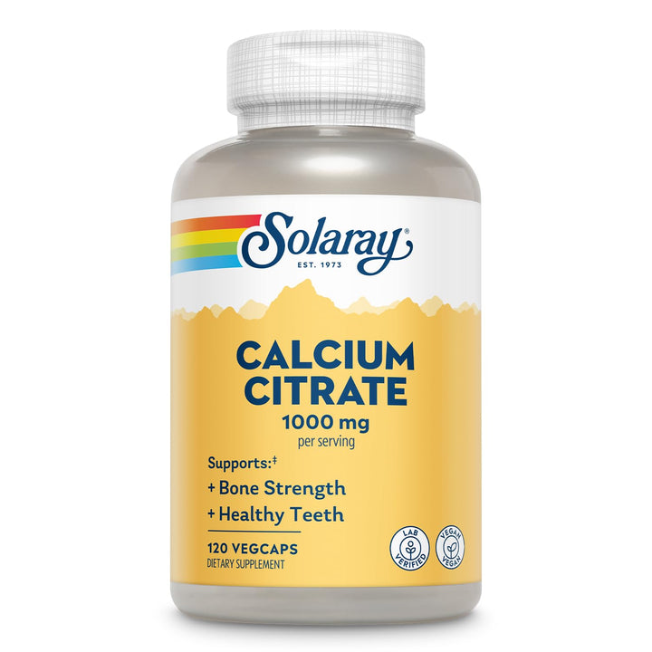 Solaray Calcium Citrate 1000mg - Chelated Calcium Supplement - Supports Bone Strength and Healthy Teeth - Easy to Digest - 60-Day Guarantee, Vegan - 30 Servings, 120 VegCaps