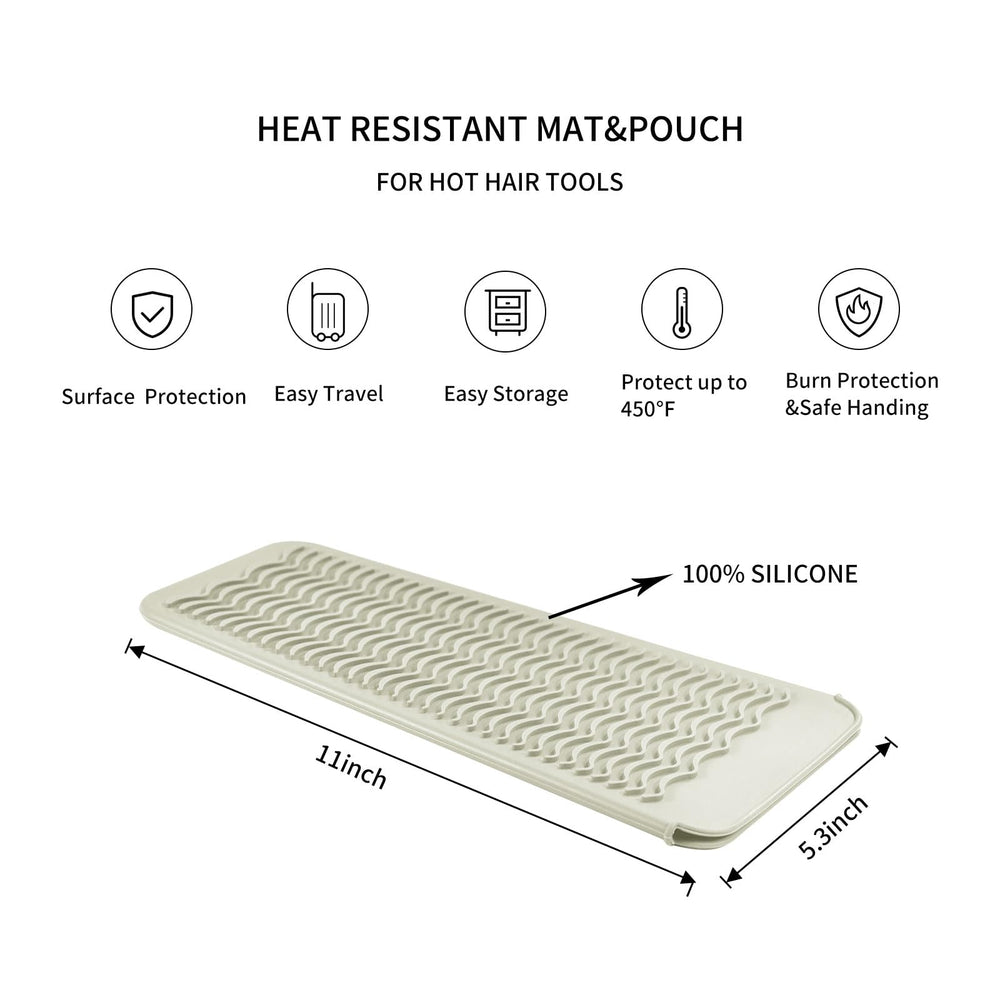 Silicone Heat Resistant Travel Mat Pouch for Hair Straightener,Crimping Iron,Hair Curling Iron,Hair Curling Wand,Flat Iron,Hair Waving Iron (2 Pack, Light Grey&Beige)