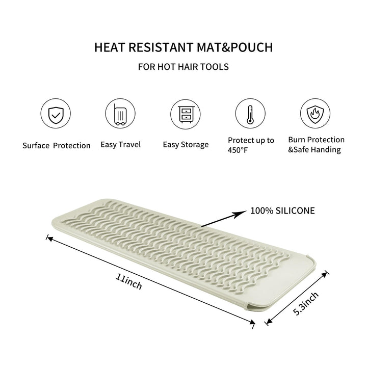 Silicone Heat Resistant Travel Mat Pouch for Hair Straightener,Crimping Iron,Hair Curling Iron,Hair Curling Wand,Flat Iron,Hair Waving Iron (2 Pack, Light Grey&Beige)