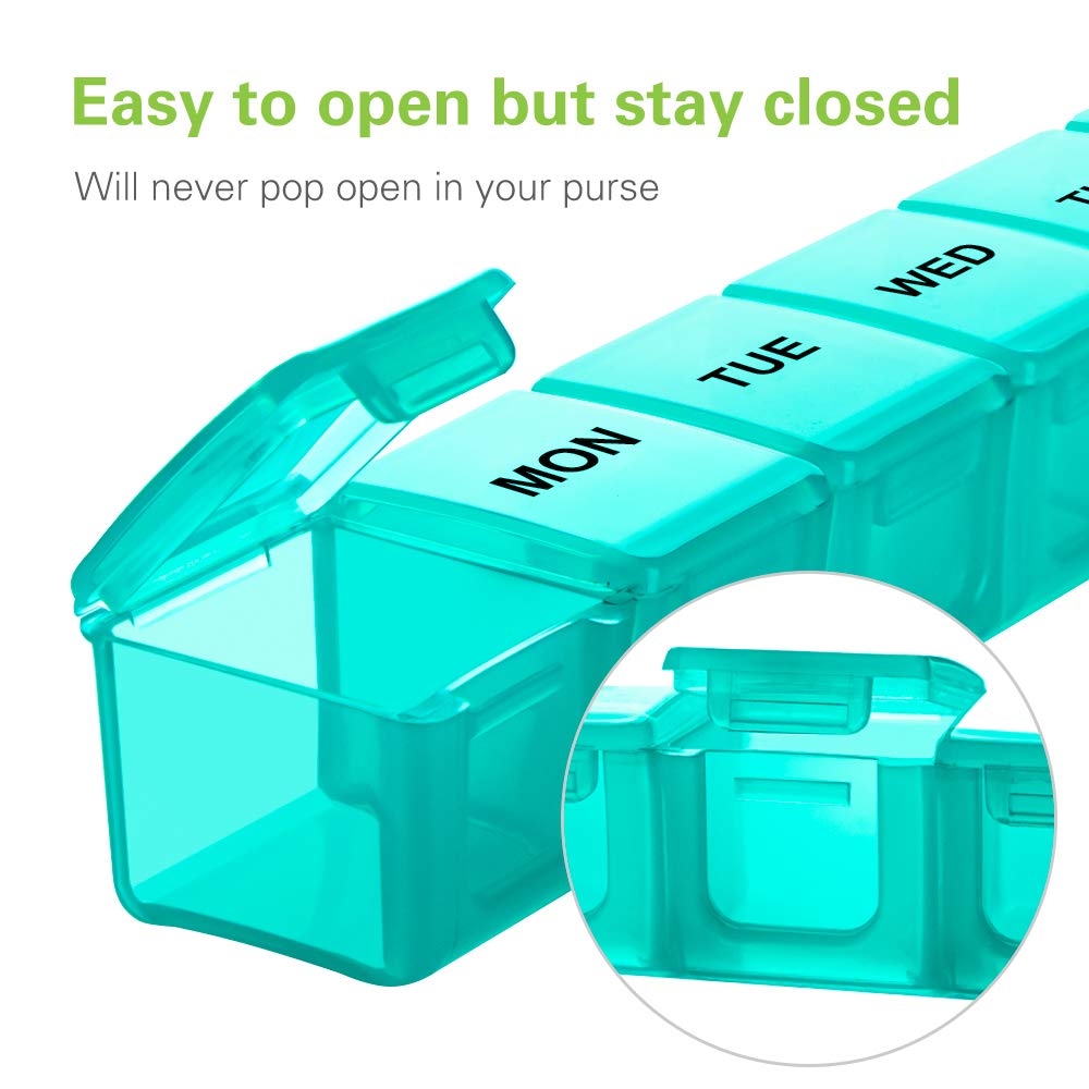 Pill Organizer Large 2 Pack, Extra Large Pill Organizer, Travel Pill Organizer, Weekly Pill Organizer, Large Pill Box, Pill Case, Medicine Organizer(Blue+Green)