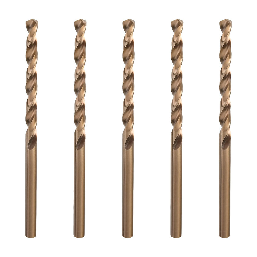 4mm HSS Straight Shank Cobalt Twist Drill Bit-Jobber Length Fully Ground Straight Shank – 5% Cobalt M35 Grade, Champagne for Stainless Steel Cast Iron 5PCS