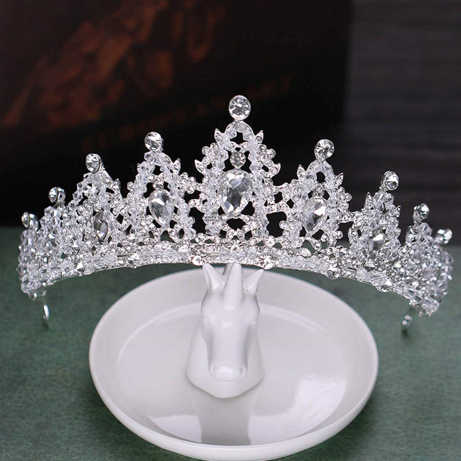 White Crystal Wedding Crowns Queen Crowns and Tiaras Rhinestones Tiara Bride Wedding Crown for Women and Girls Bridal Princess Pageant Decorative Tiaras Hair Accessories for Bridal
