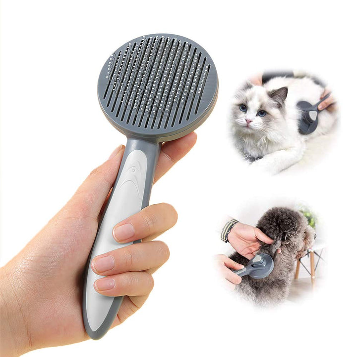Pet Grooming Brush with Release Button for Cats and Dogs - Self-Cleaning Brush for Short, Medium & Long Fur (Grey)