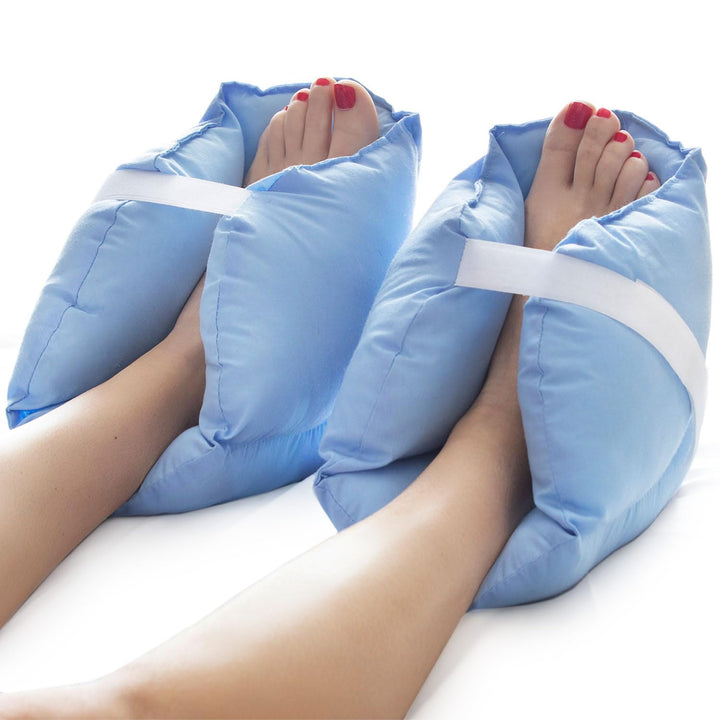 Heel Cushion Protector Pillow to Relieve Pressure from Sores and Ulcers, Foot Pillow, FSA HSA Eligible, Adjustable in Size, Blue, White, Sold as a Set of 2