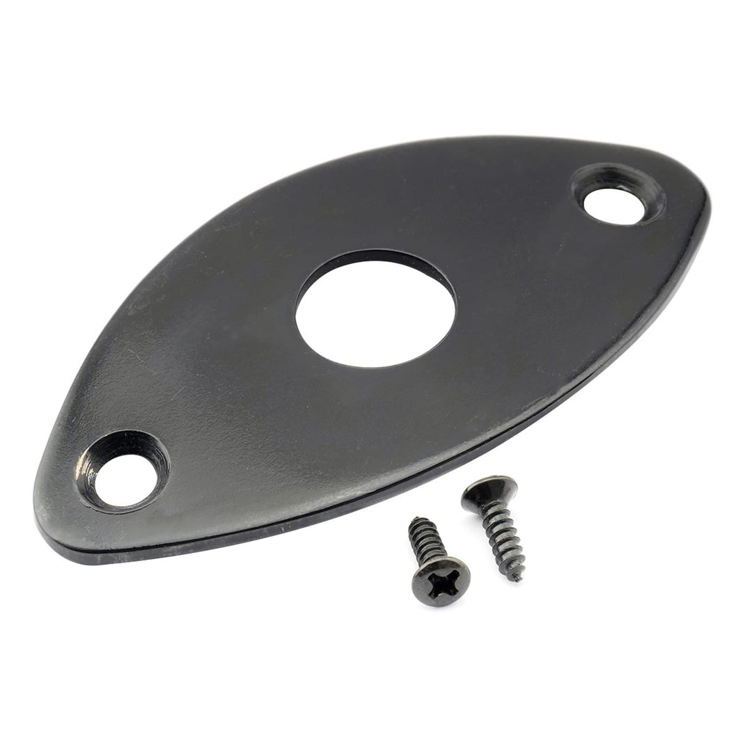 Pro Steel Curved Oval Guitar Jack Plate Football Style Output Input Jackplate for Electric Guitar Bass, Black