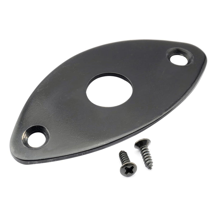 Pro Steel Curved Oval Guitar Jack Plate Football Style Output Input Jackplate for Electric Guitar Bass, Black