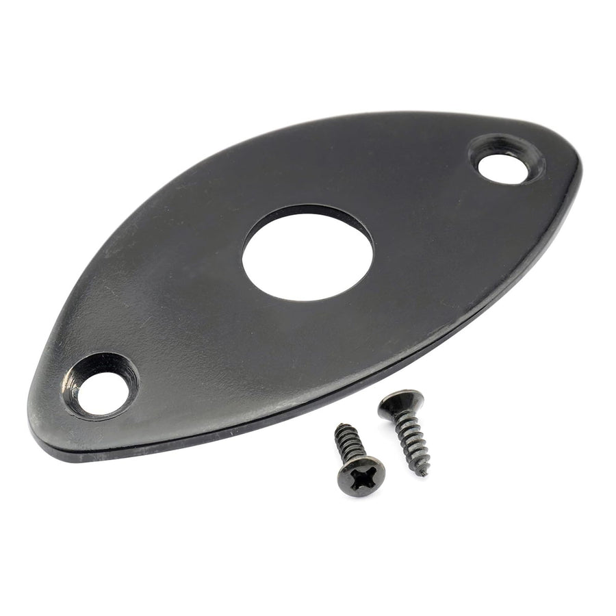Pro Steel Curved Oval Guitar Jack Plate Football Style Output Input Jackplate for Electric Guitar Bass, Black