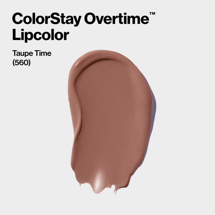 Revlon ColorStay Overtime Lipcolor, Dual Ended Longwearing Liquid Lipstick with Clear Lip Gloss, with Vitamin E in Plum / Berry, Taupe Time (560), 0.07 oz