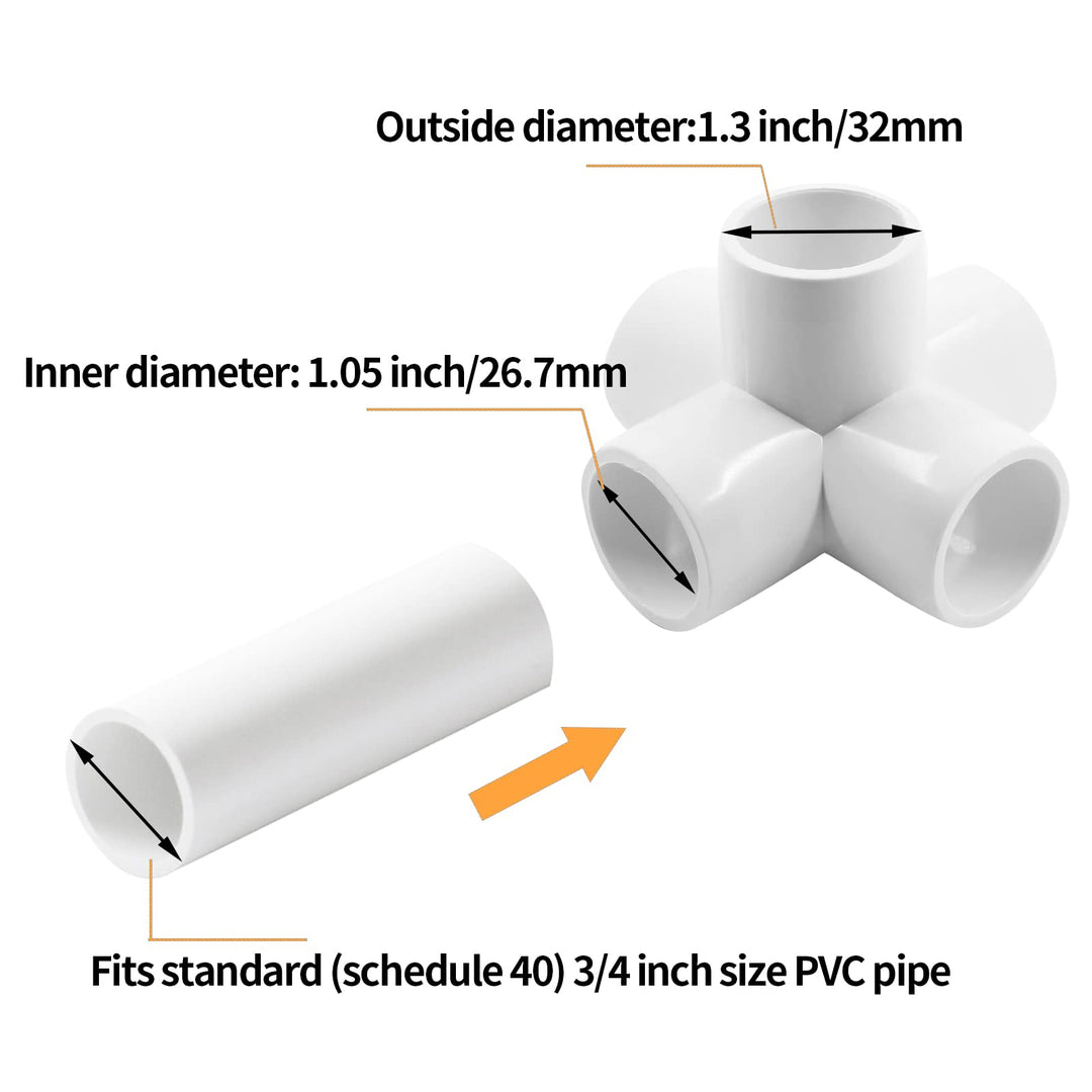 Zorveiio 3/4 Inch 5 Way PVC Fittings PVC Pipe Fittings, PVC Elbow SCH 40 PVC Fittings PVC Pipe Connectors for Furniture Building PVC Structures - White, 10 Packs