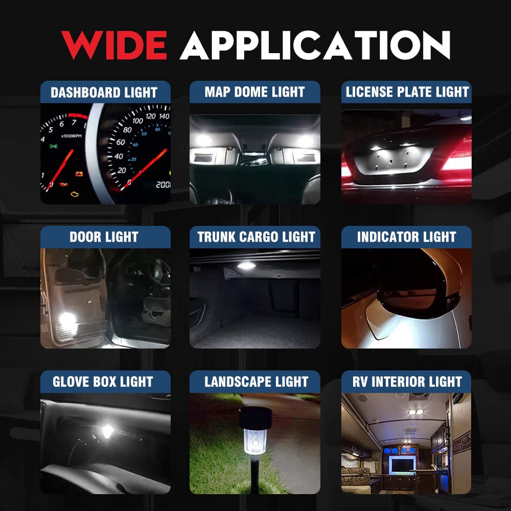 194 168 2825 W5W LED Bulb Soft Warm White 12V T10 Wedge Mini Lamp for Car Map Trunk Cargo Dashboard Panel Landscape Light Boat Marine RV Camper 906 912 921 922 Interior Dome (20 Pack)