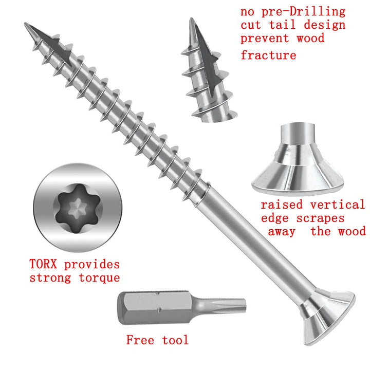 Wood Screws #6 × 1-1/2 inch Torx Star Drive Deck Screws Flat Head M3.5 × 40 Countersunk T10 Self Tapping Thread Cut 200pcs Carbon Steel Galvanized, (Small Box)