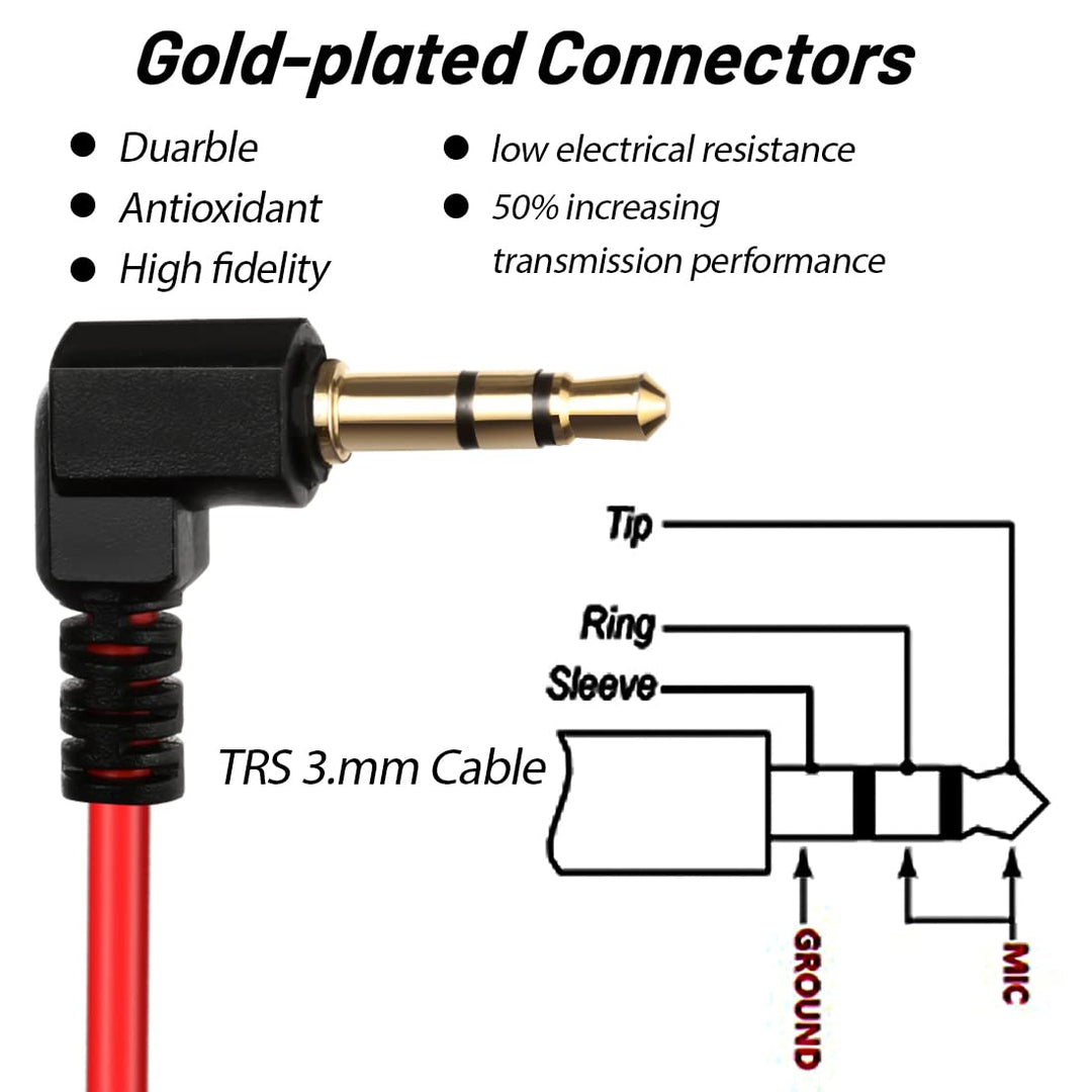 TRS Cable,3.5mm TRS to TRS Adapter Microphone Patch Cable,1/8 Aux Cord TRS Audio Converter Patch Cables,Cameras Coiled Live Streaming Mic Cord (Red)