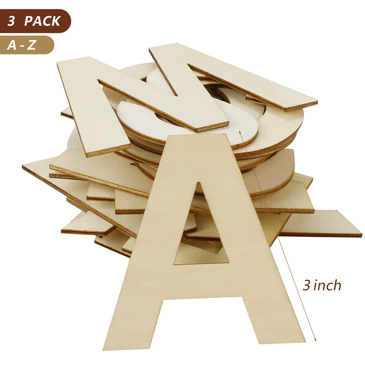 78 PCS 3 Wooden Craft Letters,Natural Blank Unfinished Wooden Alphabet Letters for DIY Painting,Letter Board,Home Wall Decoration