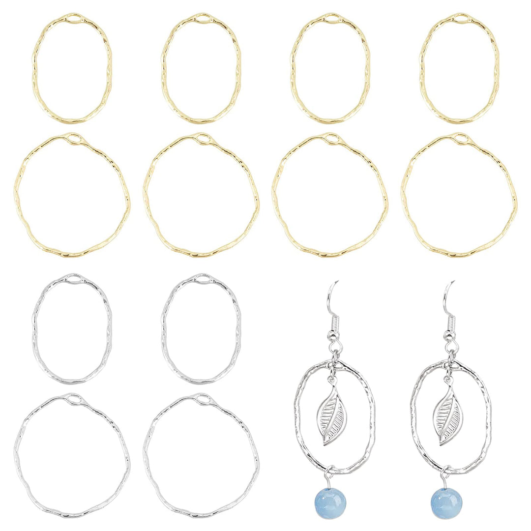 64Pcs Ring Open Bezel Pendants Oval Open Back Bezel Pendants Geometric Hollow Frame Charms for DIY UV Resin Pressed Flower Jewelry Making, 30mm/35mm