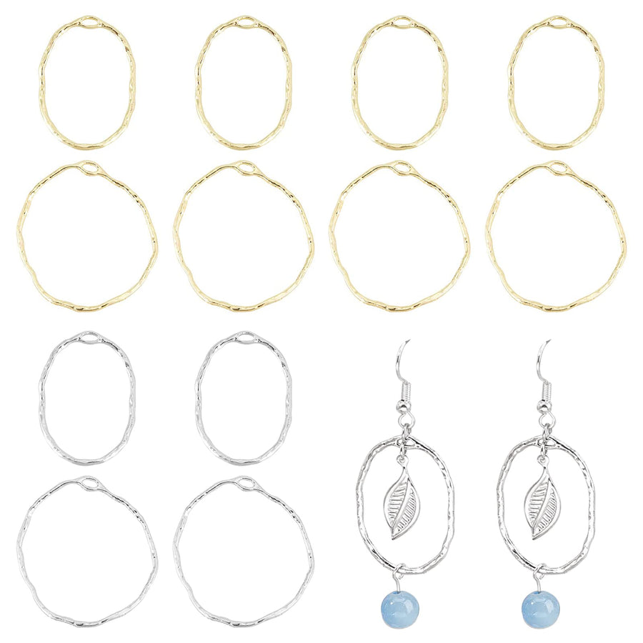 64Pcs Ring Open Bezel Pendants Oval Open Back Bezel Pendants Geometric Hollow Frame Charms for DIY UV Resin Pressed Flower Jewelry Making, 30mm/35mm