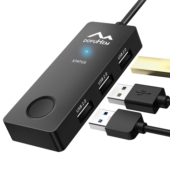 with USB Hub Mouse Jiggler with 3 USB Ports, Hub Mouse Mover, Undetectable USB Mouse Jiggler with ON/Off Switch, Random Move Mouse, Driver-Free, Plug and Play, Includ Type-C Adapter, Black