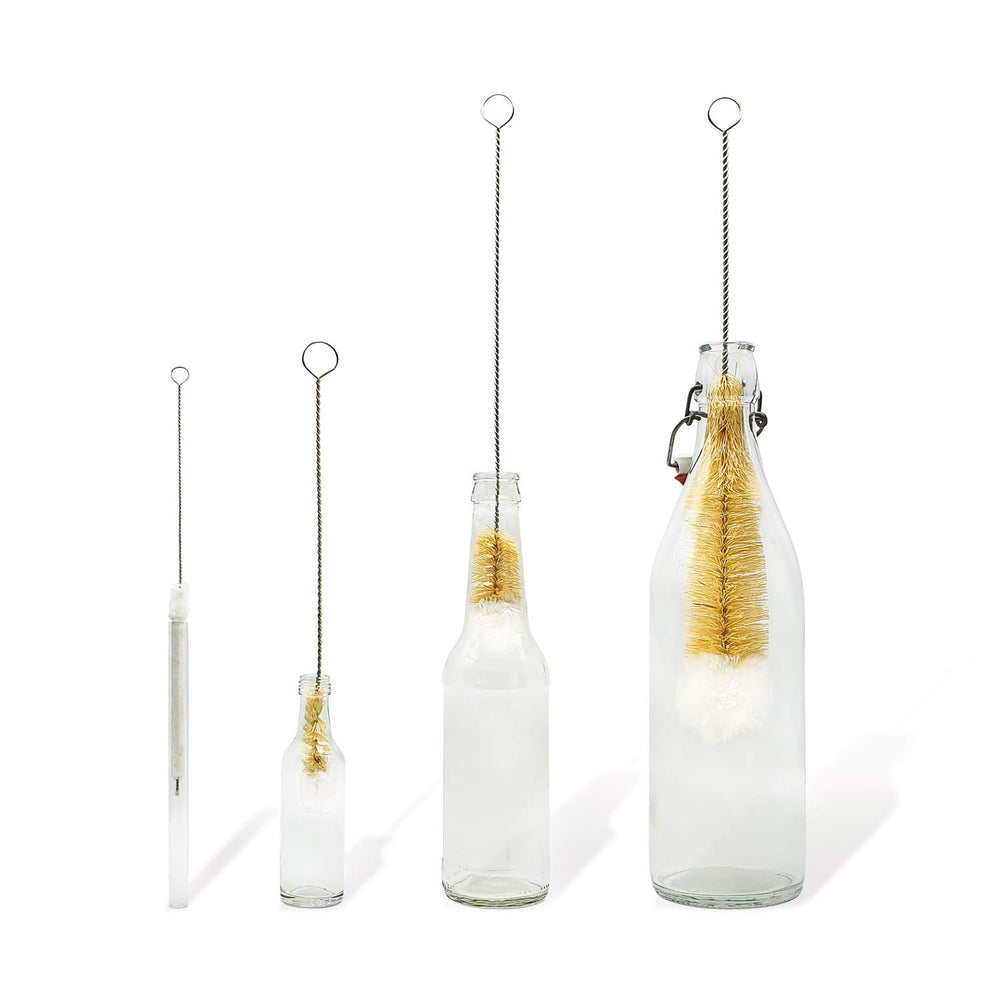 Bottle Cleaner Brush Set | 4 Cleaning Brushes | Bottle Brush Cleaner Set | Water Bottle Brush | Bottle Scrubber | Small & Long Bottle Brush for Glass - Soft Cotton Tip to Prevent Scratches