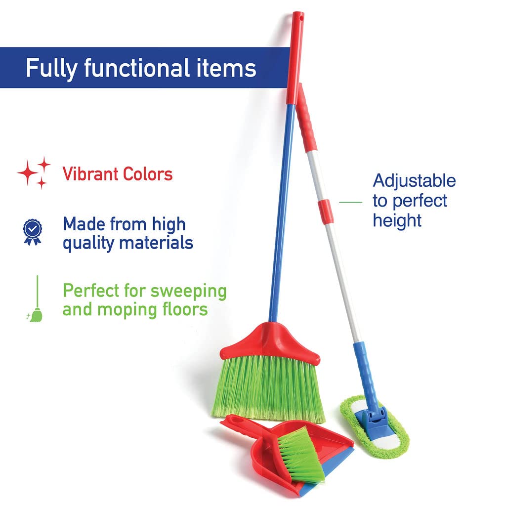 Kids Cleaning Set 4 Piece - Toy Cleaning Set Includes Broom, Mop, Brush, Dust Pan - Toy Kitchen Toddler Cleaning Set is A Great Toy Gift for Boys & Girls