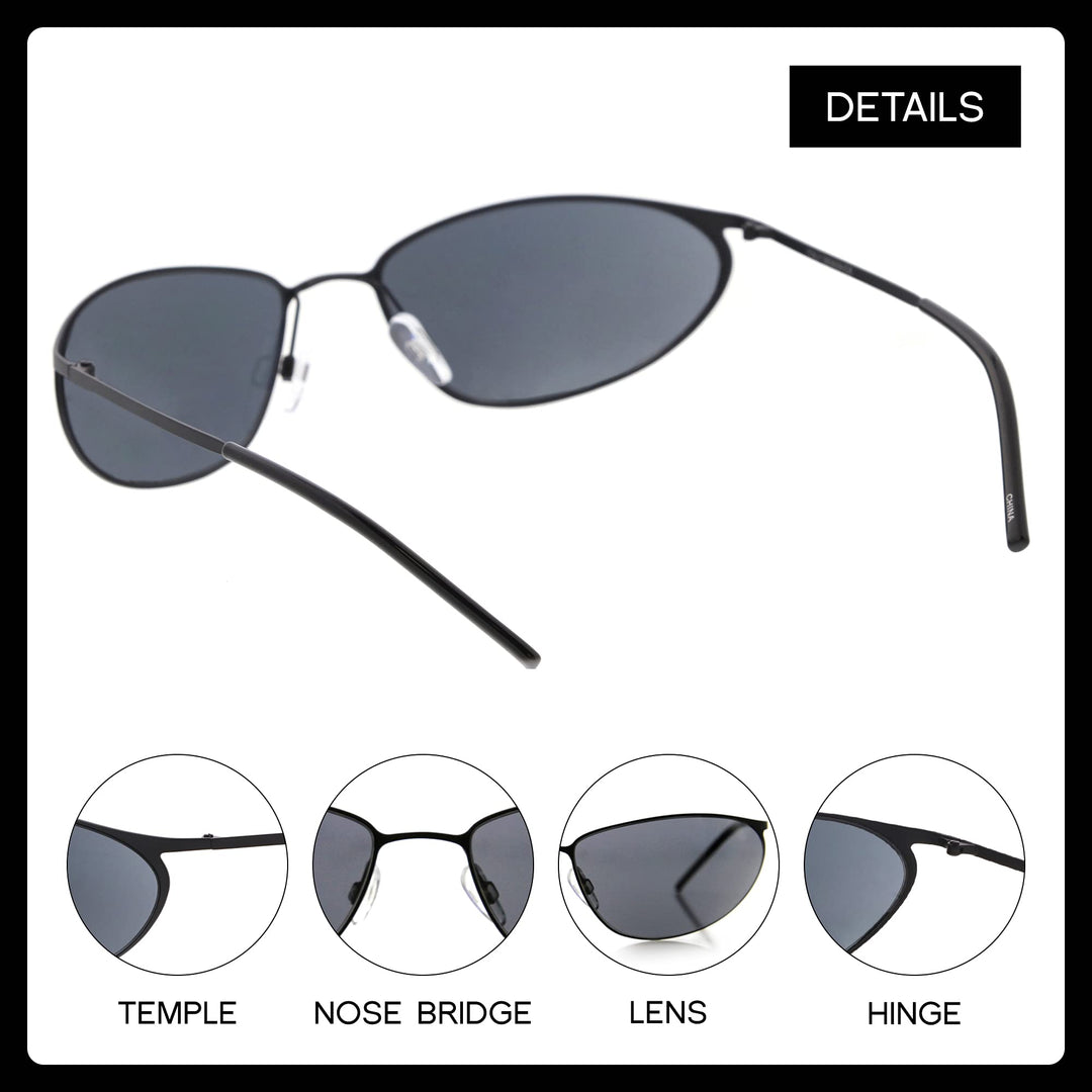 Neo Trinity Metal Wire Frame Glasses, Futuristic Sci-Fi Movie Inspired Sunglasses for Men and Women (Black)