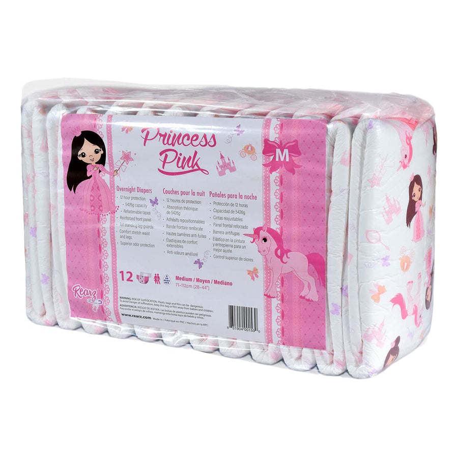 - Princess Pink - Overnight Adult Diapers (12 Pack) (Medium)