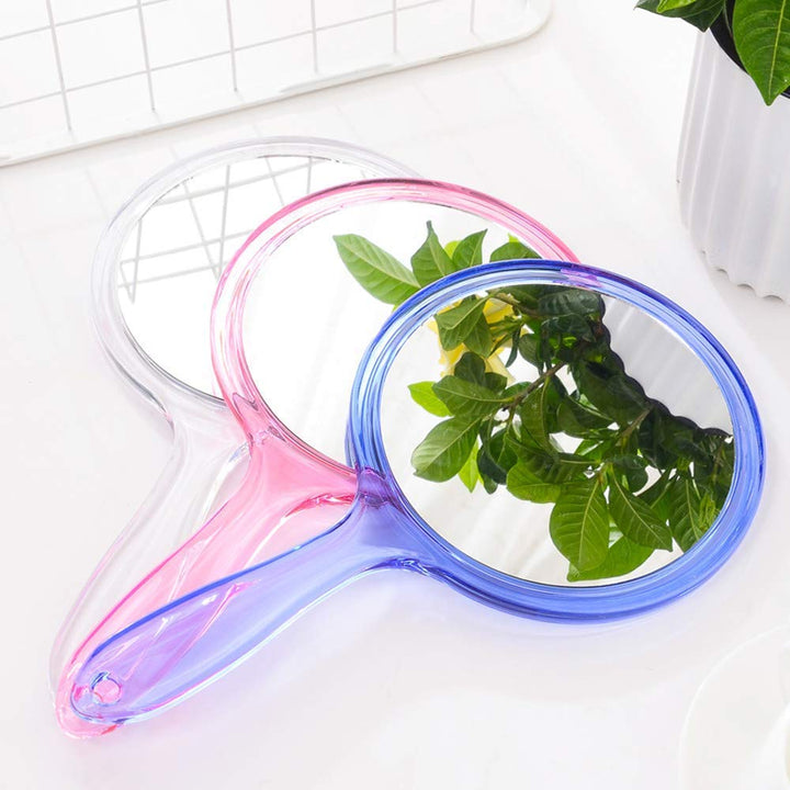 Makeup Hand Mirror, Double-Sided 3X 1x Magnifying Large Travel Handheld Mirror Cosmetic Mirror Acrylic Clear Finish Round Mirror (Blue)