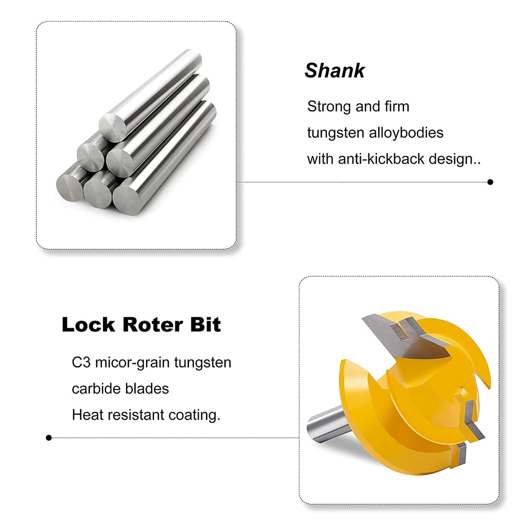 45 Degree Lock Miter Router Bit 1/4 Shank, 1/2 Stock Joint Woodworking Router Bit, Suitable for Furniture Oblique Tenon Interface Making (90-Degree Tenon Joint Woodworking)