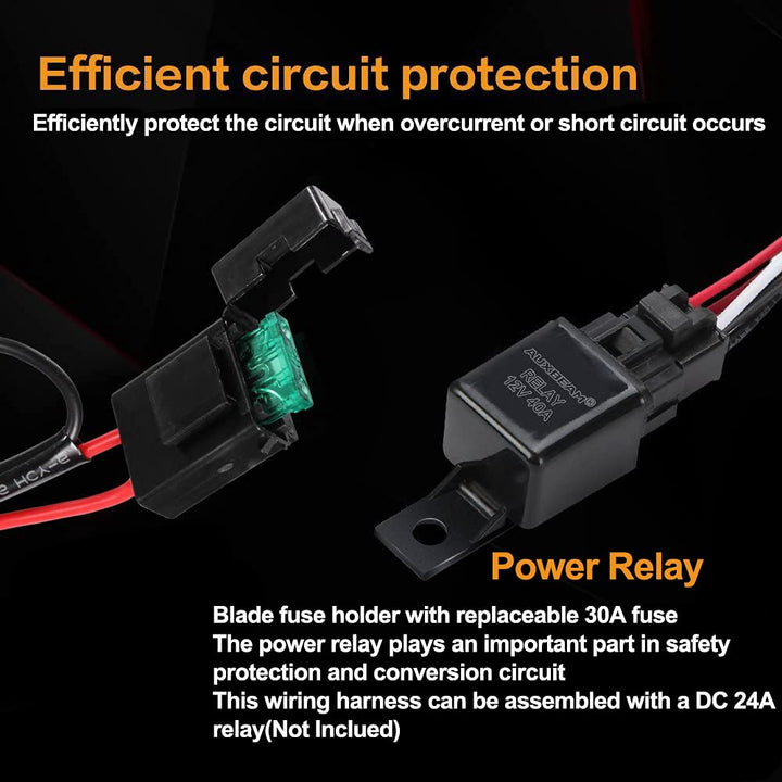 Led Light Bar Wiring Harness with 12V 40Amp Fuse Relay ON/Off Switch (2 Lead 2 Meter Universal)