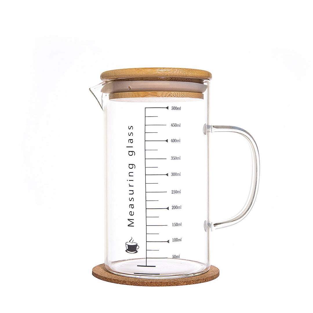 with Handle Bamboo Lid Beaker - lab Pouring Spout Beaker Borosilicate Glass Food Grade Measuring Cup 500ML