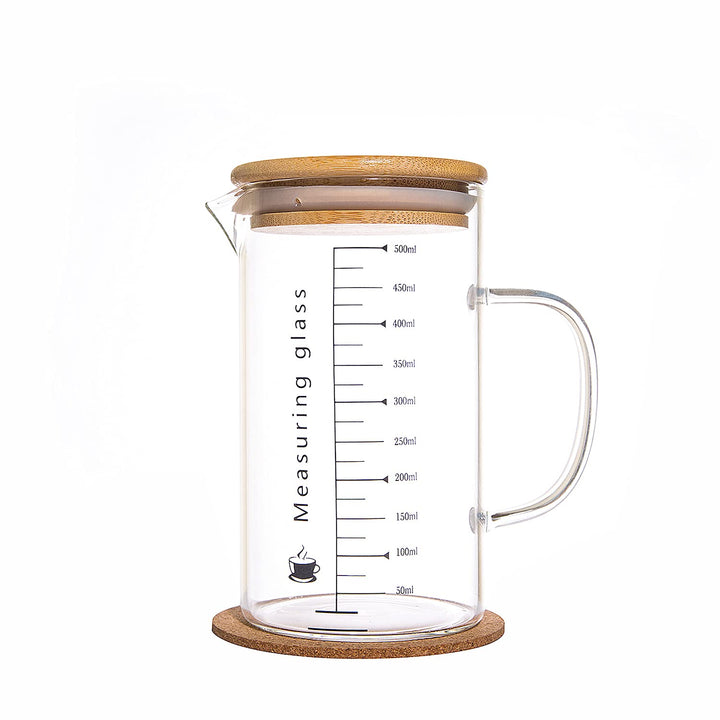 with Handle Bamboo Lid Beaker - lab Pouring Spout Beaker Borosilicate Glass Food Grade Measuring Cup 500ML