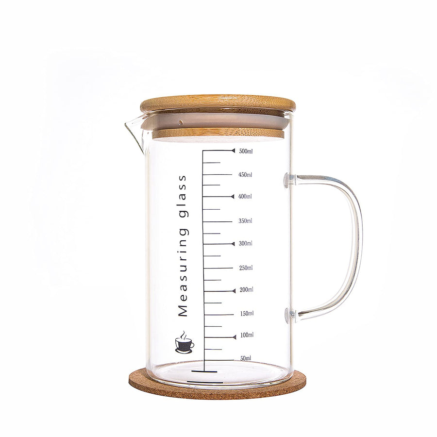 with Handle Bamboo Lid Beaker - lab Pouring Spout Beaker Borosilicate Glass Food Grade Measuring Cup 500ML